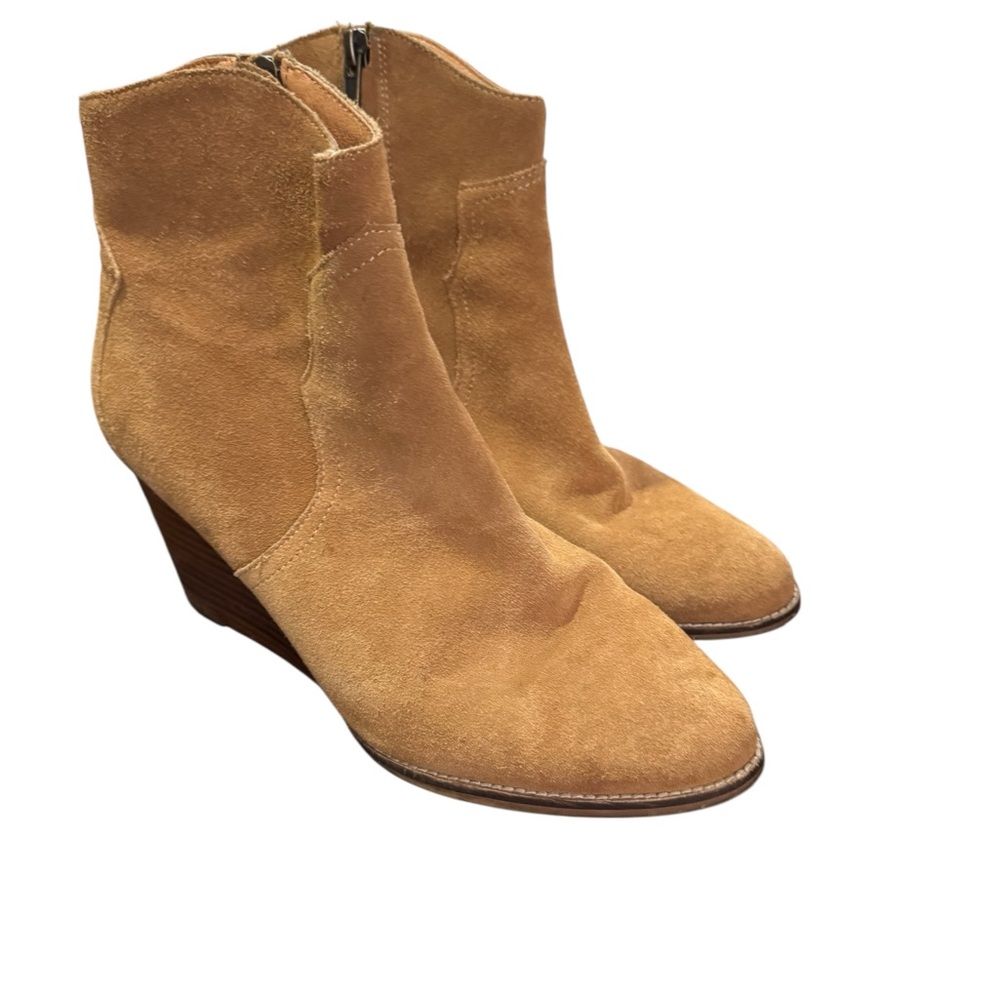 Andre Assous Sally Tan Suede Wedge Ankle Boots Stacked leather heel